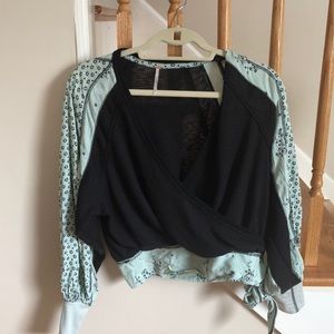 wrap front top with tie and oversized sleeves